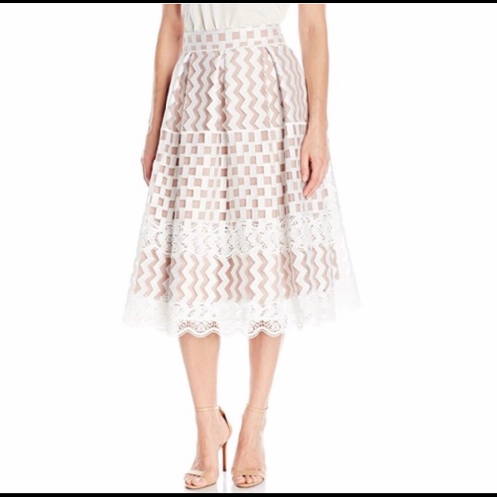 Eliza J White Lace Pattern Midi Skirt